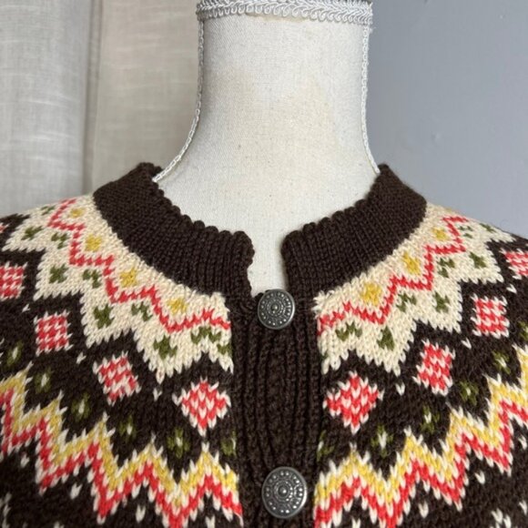 Vintage Norsk Husflid Hand Knit Wool Cardigan Sweater Nordic Button Size Medium - Picture 3 of 10